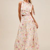 SO ME Floral Printed Woven Shoulder Bow Tie Top and Skirt Set-Dresses-Trendsi-[option4]-[option5]-[option6]-[option7]-[option8]-Shop-Boutique-Clothing-for-Women-Online