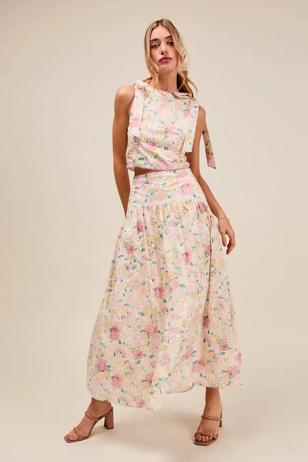 SO ME Floral Printed Woven Shoulder Bow Tie Top and Skirt Set-Dresses-Trendsi-[option4]-[option5]-[option6]-[option7]-[option8]-Shop-Boutique-Clothing-for-Women-Online