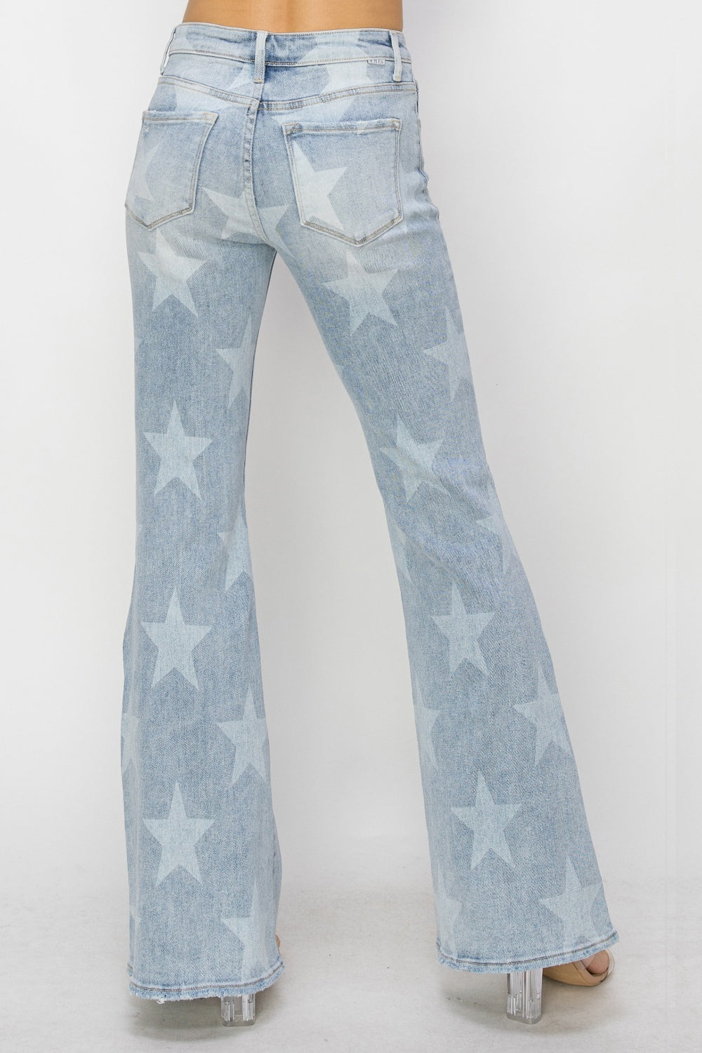 RISEN Mid Rise Button Fly Star Print Flare Jeans-Trendsi-[option4]-[option5]-[option6]-[option7]-[option8]-Shop-Boutique-Clothing-for-Women-Online
