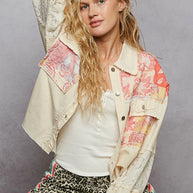 POL Printed Woven Mix Raw Hem Jacket with Lace Detail-Jacket-Trendsi-[option4]-[option5]-[option6]-[option7]-[option8]-Shop-Boutique-Clothing-for-Women-Online