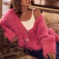 SO ME Soft Touch Hairy Loose Fit Cozy Sweater Cardigan-Cardigans-Trendsi-[option4]-[option5]-[option6]-[option7]-[option8]-Shop-Boutique-Clothing-for-Women-Online