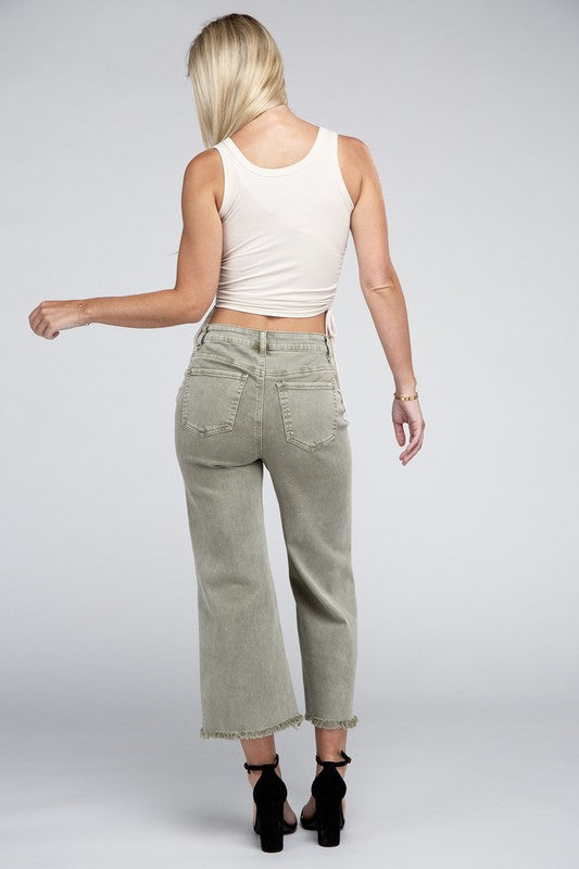 Zenana Acid Washed High Waist Frayed Hem Straight Pants-ZENANA-[option4]-[option5]-[option6]-[option7]-[option8]-Shop-Boutique-Clothing-for-Women-Online