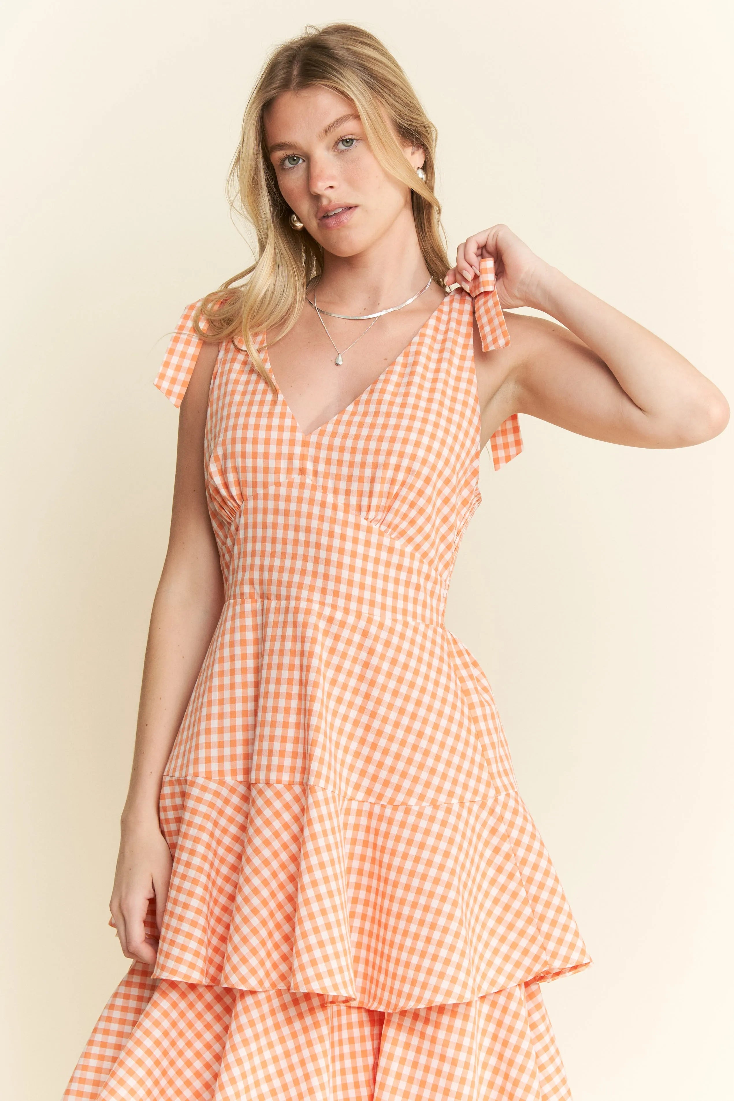 Jade By Jane Sleeveless Gingham Print Tiered Midi Dress-Dresses-Trendsi-[option4]-[option5]-[option6]-[option7]-[option8]-Shop-Boutique-Clothing-for-Women-Online