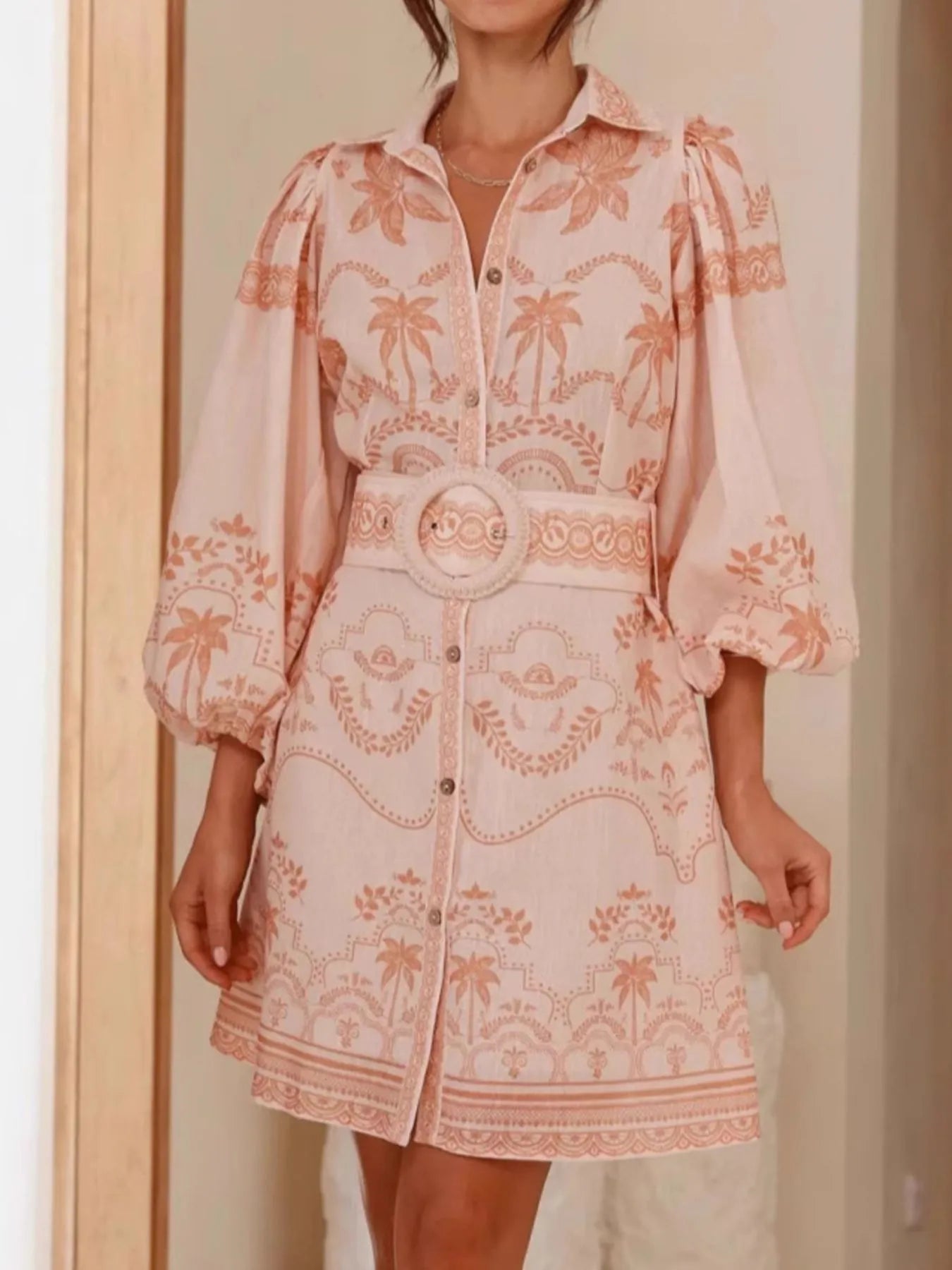 Printed Button Down Shirt Dress with Belt-Dresses-Trendsi-[option4]-[option5]-[option6]-[option7]-[option8]-Shop-Boutique-Clothing-for-Women-Online