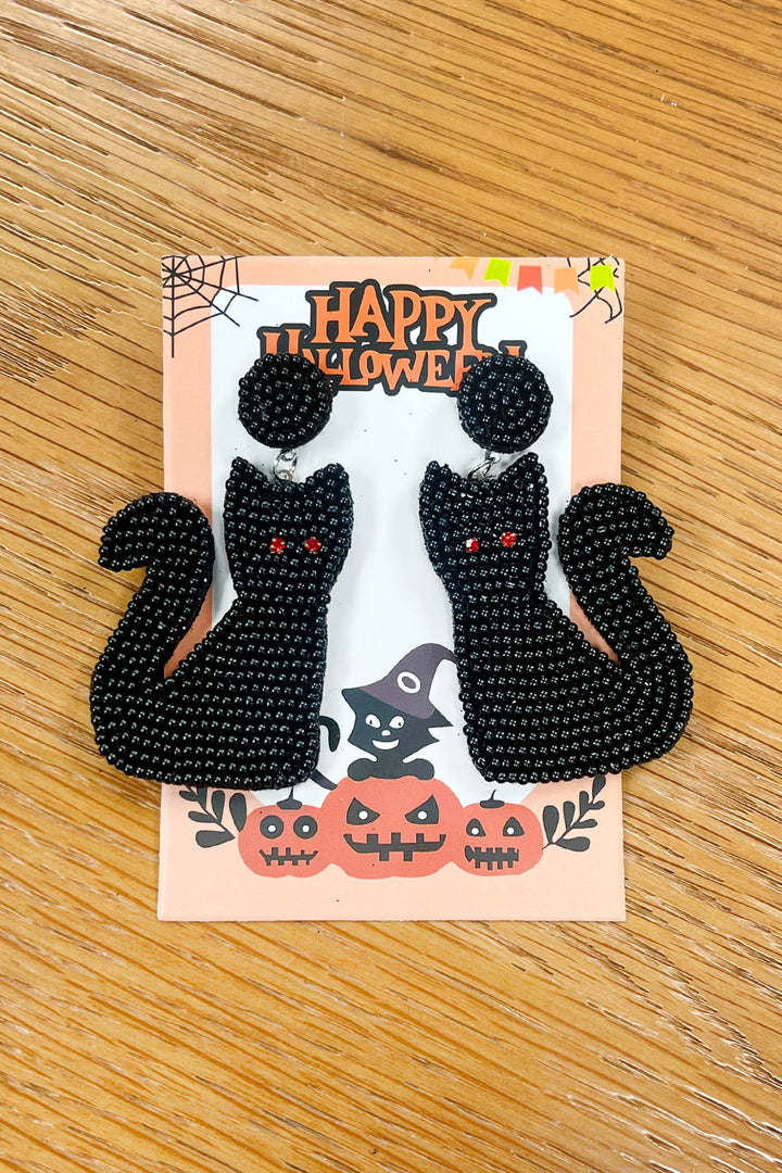 Black Cat Beaded Halloween Earings-ICON-One Size Fits All-[option4]-[option5]-[option6]-[option7]-[option8]-Shop-Boutique-Clothing-for-Women-Online