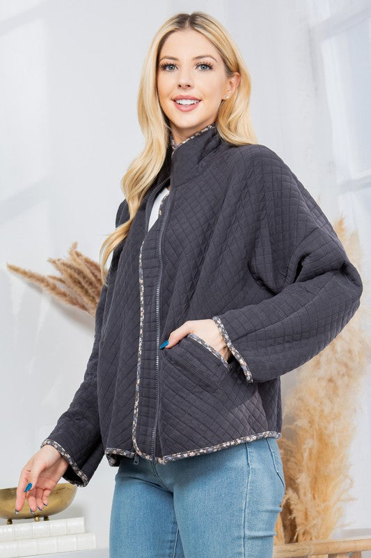 Quilt Jacket with Pockets-Orange Farm Clothing-[option4]-[option5]-[option6]-[option7]-[option8]-Shop-Boutique-Clothing-for-Women-Online