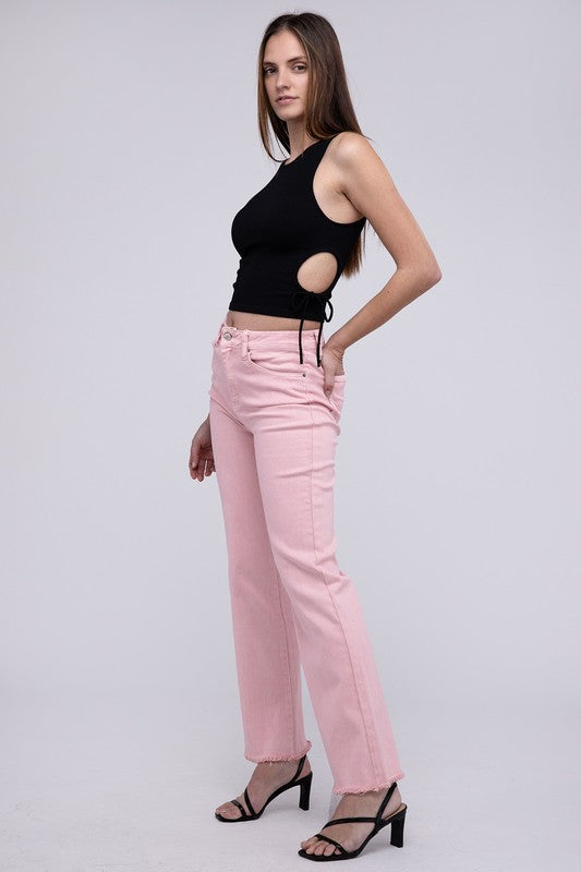 Zenana Acid Washed Frayed Cutoff Hem Straight Wide Pants-ZENANA-[option4]-[option5]-[option6]-[option7]-[option8]-Shop-Boutique-Clothing-for-Women-Online