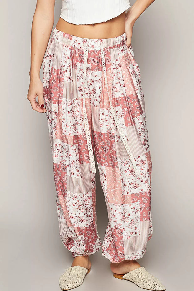 POL Drawstring Floral Patchwork Wide leg Pants-Pants-Trendsi-ROSE MULTI-S-[option4]-[option5]-[option6]-[option7]-[option8]-Shop-Boutique-Clothing-for-Women-Online