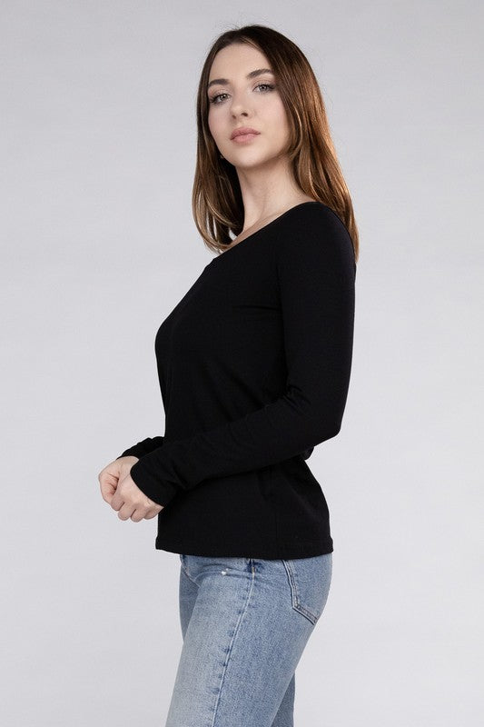 Zenana Cotton V-Neck Long Sleeve T-Shirt-ZENANA-[option4]-[option5]-[option6]-[option7]-[option8]-Shop-Boutique-Clothing-for-Women-Online