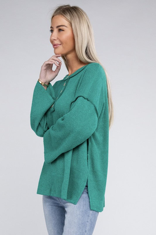 Zenana Ribbed Brushed Melange Hacci Henley Sweater-ZENANA-[option4]-[option5]-[option6]-[option7]-[option8]-Shop-Boutique-Clothing-for-Women-Online