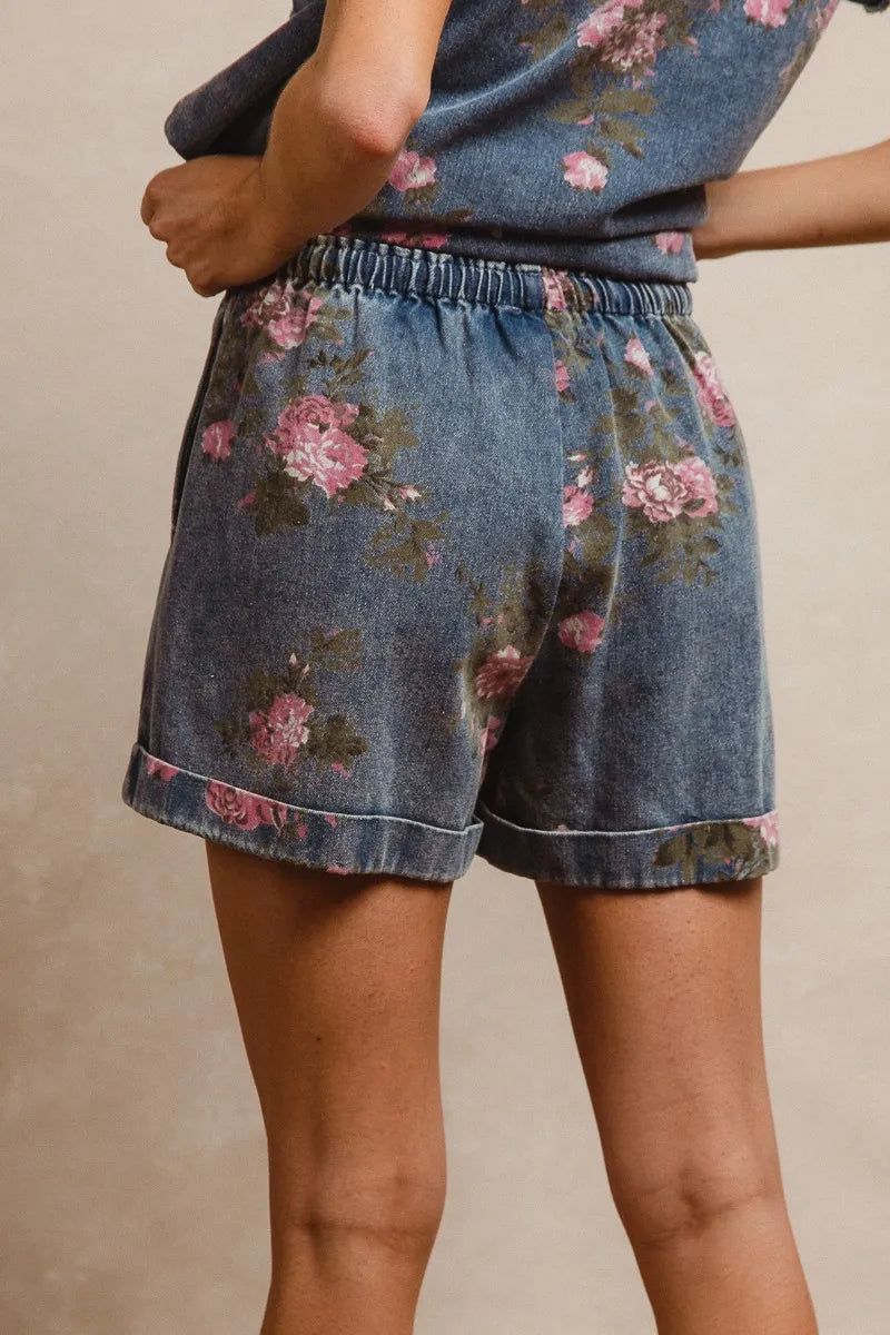 BiBi Floral Printed Denim Short Pants With Pocket-Shorts-Trendsi-[option4]-[option5]-[option6]-[option7]-[option8]-Shop-Boutique-Clothing-for-Women-Online