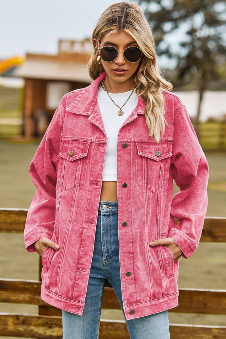 Buttoned Collared Neck Denim Jacket with Pockets-Trendsi-Coral-S-[option4]-[option5]-[option6]-[option7]-[option8]-Shop-Boutique-Clothing-for-Women-Online