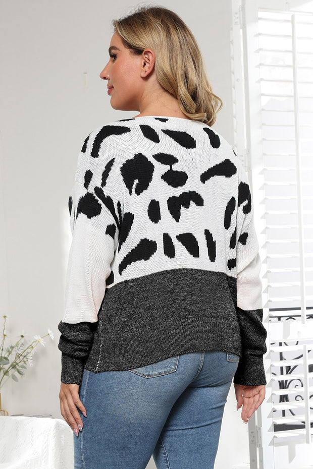 Plus Size Leopard Round Neck Long Sleeve Sweater-Sweaters-Trendsi-[option4]-[option5]-[option6]-[option7]-[option8]-Shop-Boutique-Clothing-for-Women-Online