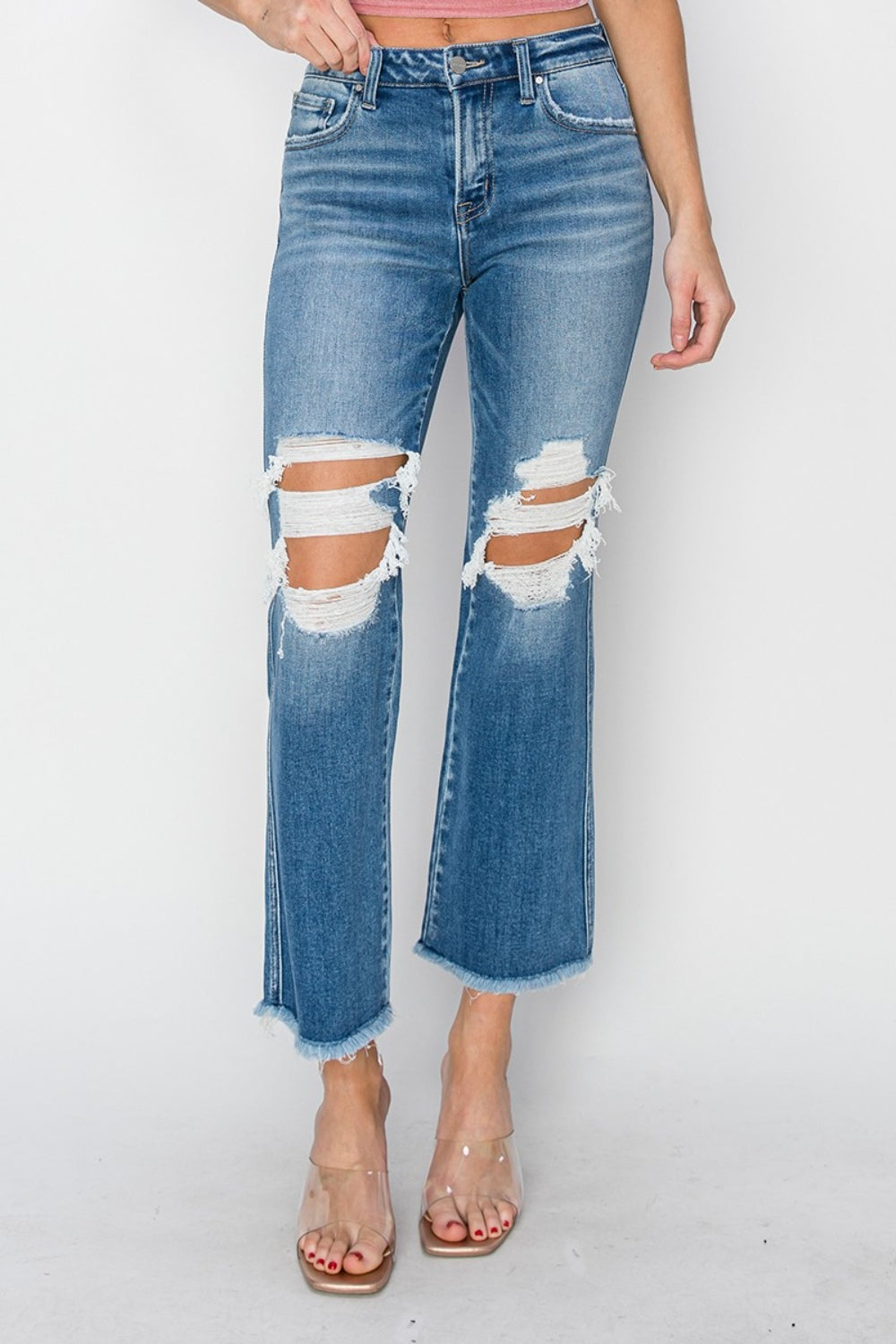 RISEN Mid Rise Distressed Cropped Flare Jeans-Trendsi-Medium-0-[option4]-[option5]-[option6]-[option7]-[option8]-Shop-Boutique-Clothing-for-Women-Online