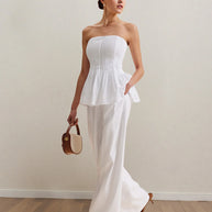 Strapless Peplum Top and Wide Leg Pants Set-Sets-Trendsi-[option4]-[option5]-[option6]-[option7]-[option8]-Shop-Boutique-Clothing-for-Women-Online