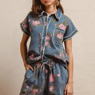 BiBi Floral Printed Denim Short Pants With Pocket-Shorts-Trendsi-[option4]-[option5]-[option6]-[option7]-[option8]-Shop-Boutique-Clothing-for-Women-Online