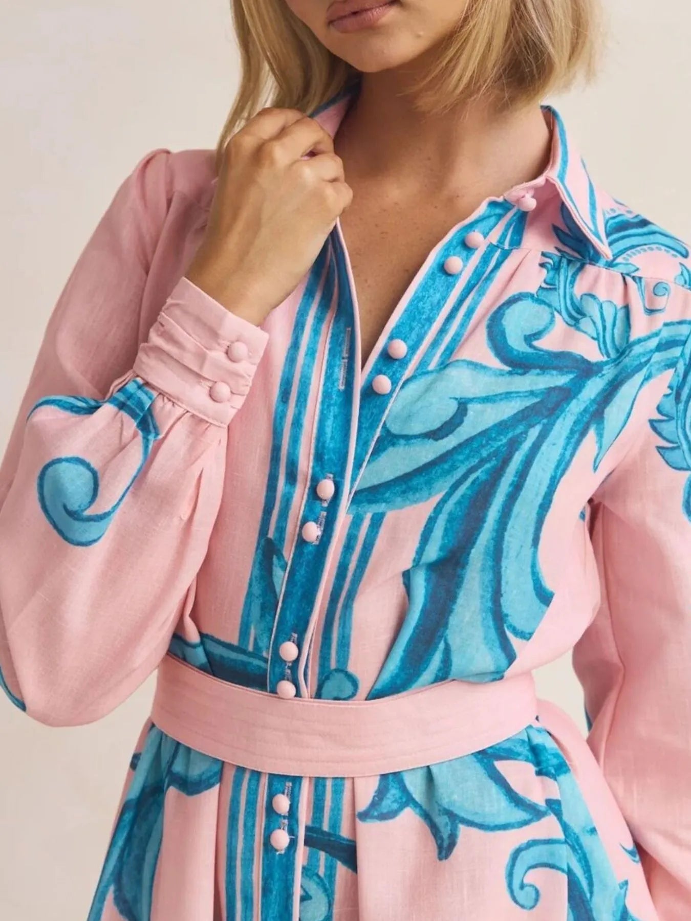 Printed Button Down Belted Shirt Dress-Dresses-Trendsi-[option4]-[option5]-[option6]-[option7]-[option8]-Shop-Boutique-Clothing-for-Women-Online