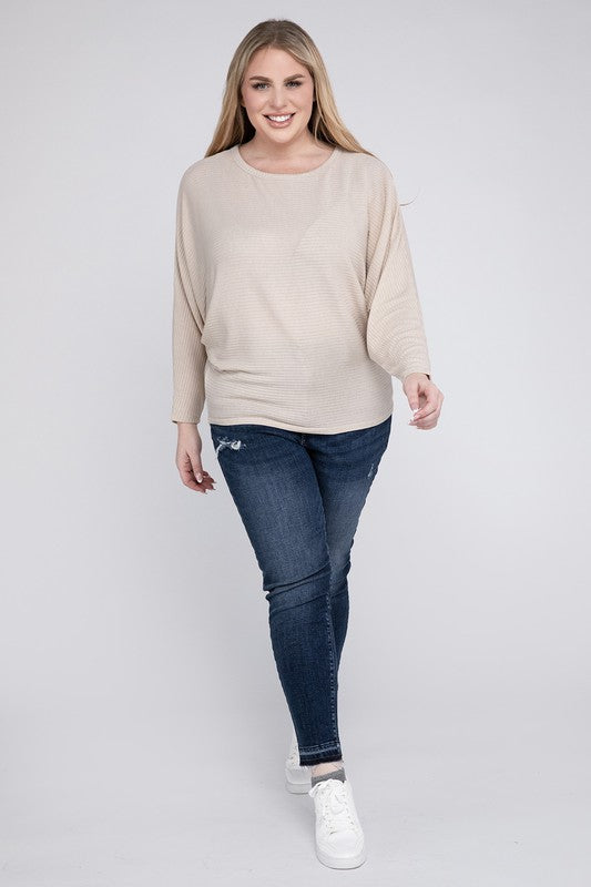 Zenana Plus Ribbed Batwing Long Sleeve Boat Neck Sweater-ZENANA-[option4]-[option5]-[option6]-[option7]-[option8]-Shop-Boutique-Clothing-for-Women-Online