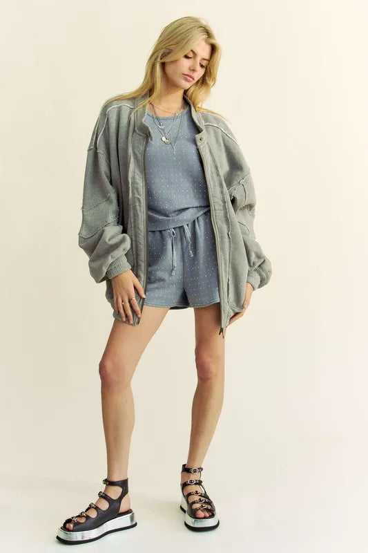 Davi & Dani Exposed Seam Zip Up Dropped Shoulder Jacket-Jacket-Trendsi-[option4]-[option5]-[option6]-[option7]-[option8]-Shop-Boutique-Clothing-for-Women-Online