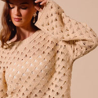 SO ME Geometric Pattern Open Knit Lightweight Sweater-Sweaters-Trendsi-[option4]-[option5]-[option6]-[option7]-[option8]-Shop-Boutique-Clothing-for-Women-Online