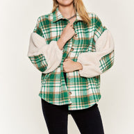Multi plaid fuzzy sleeve jacket PLUS SIZE-Jade By Jane-Green-1X-[option4]-[option5]-[option6]-[option7]-[option8]-Shop-Boutique-Clothing-for-Women-Online