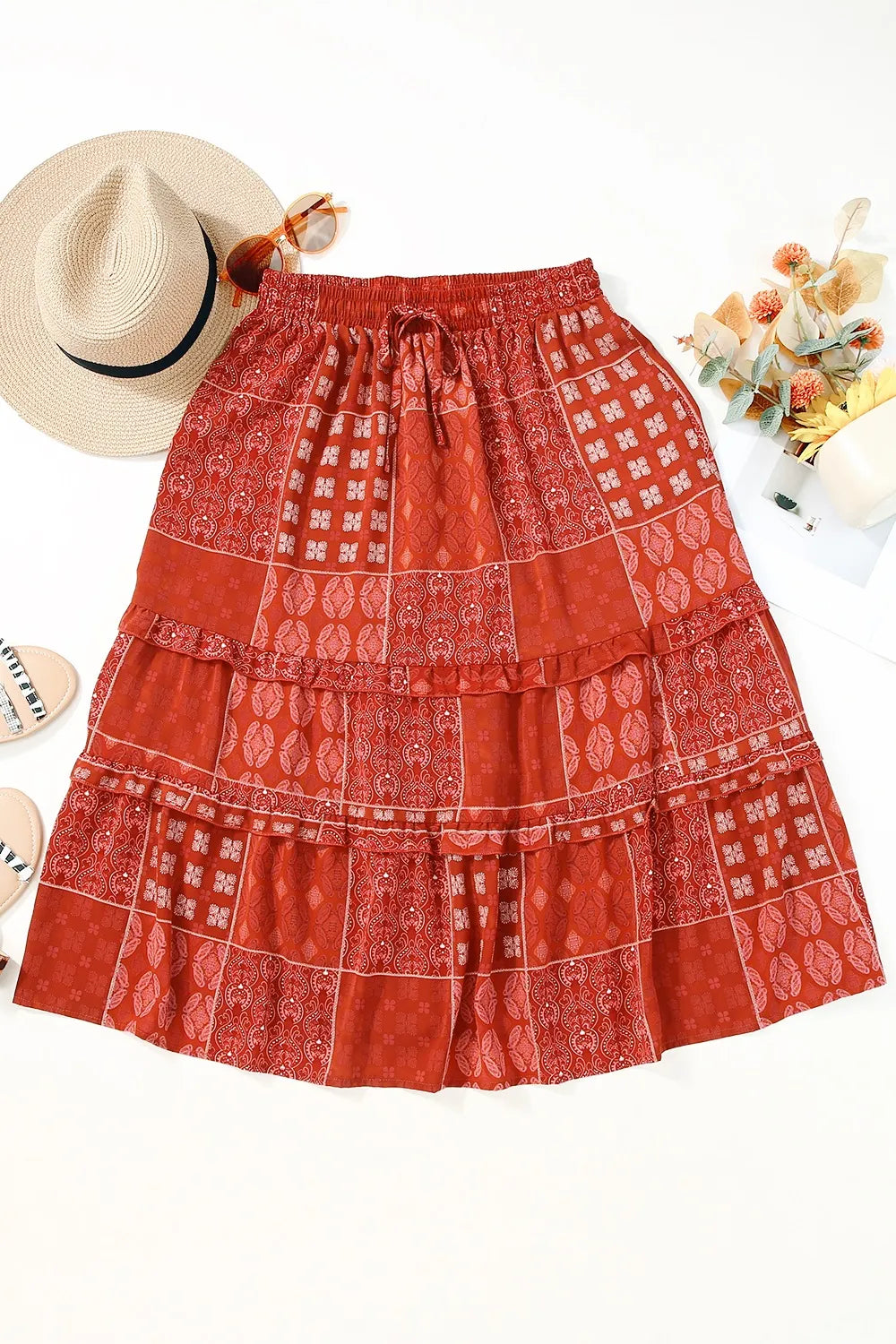 Printed Drawstring Midi Skirt-Skirts-Trendsi-[option4]-[option5]-[option6]-[option7]-[option8]-Shop-Boutique-Clothing-for-Women-Online
