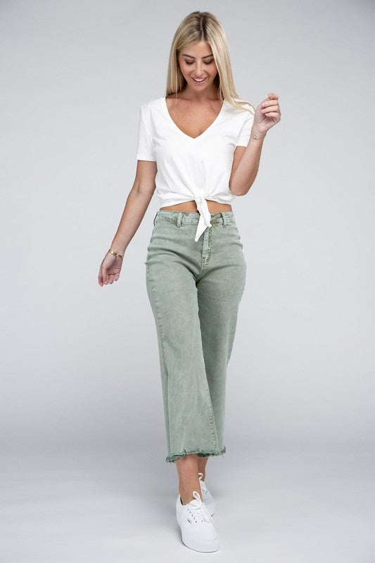 Zenana Acid Washed High Waist Frayed Hem Straight Pants-ZENANA-[option4]-[option5]-[option6]-[option7]-[option8]-Shop-Boutique-Clothing-for-Women-Online