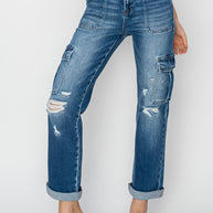 RISEN High Rise Cargo Ankle Roll Up Straight Jeans-Trendsi-[option4]-[option5]-[option6]-[option7]-[option8]-Shop-Boutique-Clothing-for-Women-Online