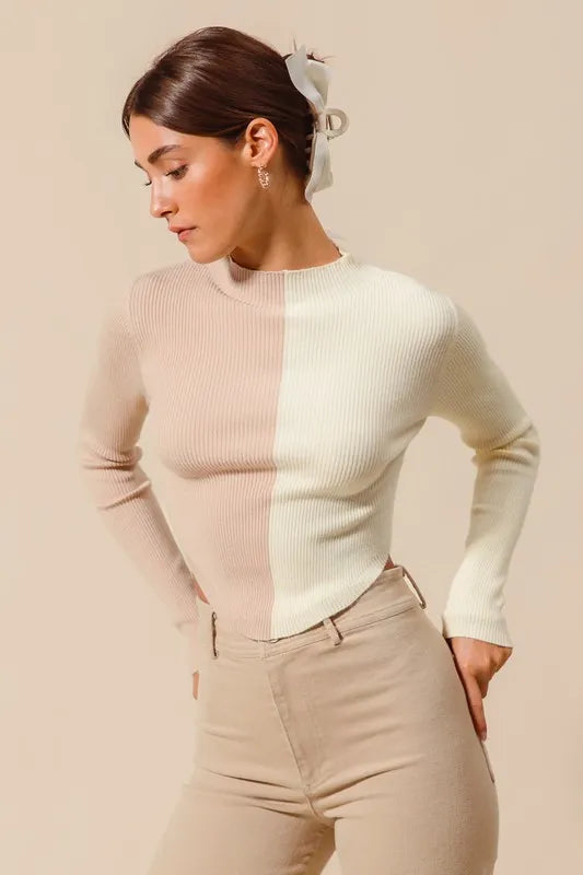 SO ME Color Block Fitted Crop Sweater Top-Sweaters-Trendsi-[option4]-[option5]-[option6]-[option7]-[option8]-Shop-Boutique-Clothing-for-Women-Online