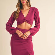 MABLE Front Twisted Knit Top and Midi Skirt Set-two piece set-Trendsi-[option4]-[option5]-[option6]-[option7]-[option8]-Shop-Boutique-Clothing-for-Women-Online