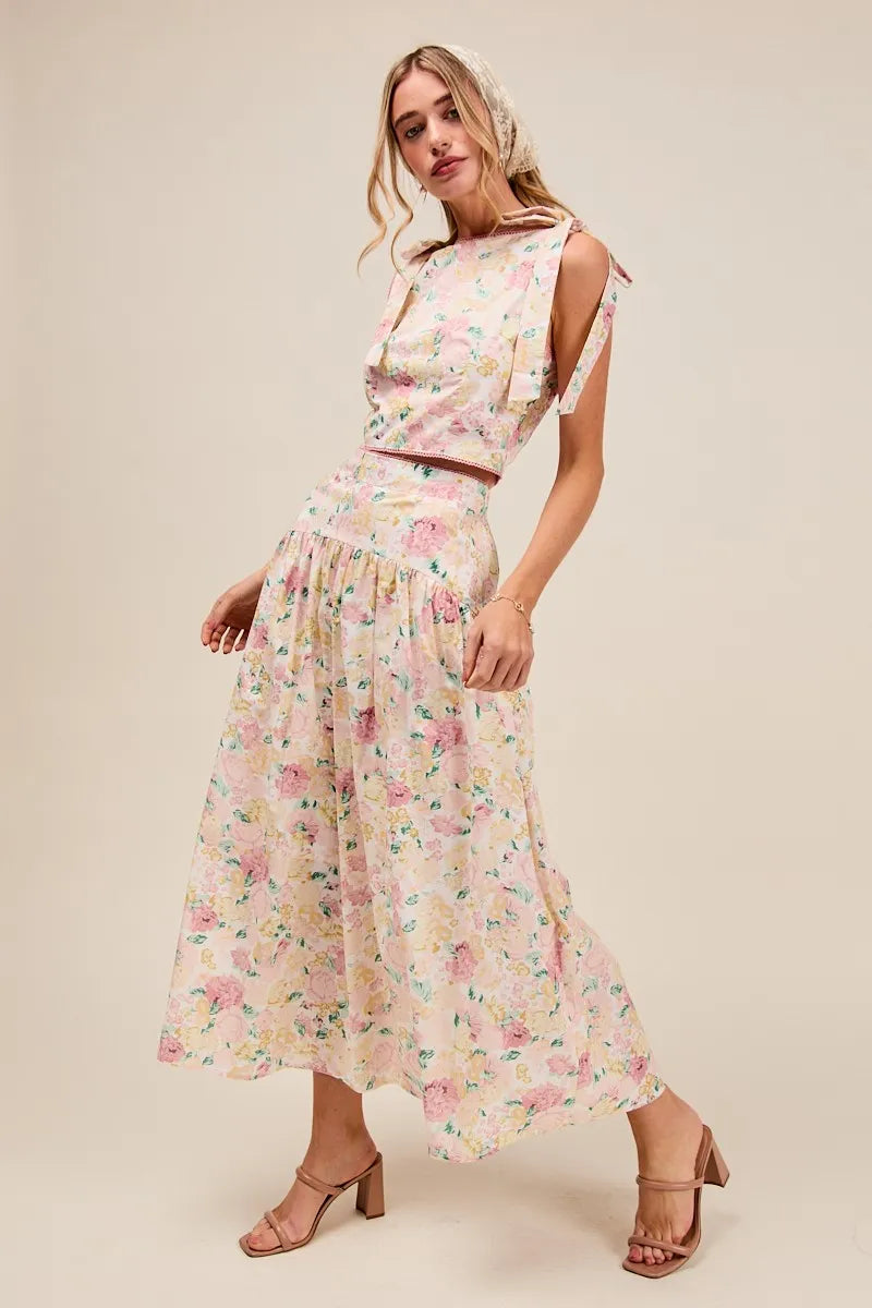 SO ME Floral Printed Woven Shoulder Bow Tie Top and Skirt Set-Dresses-Trendsi-[option4]-[option5]-[option6]-[option7]-[option8]-Shop-Boutique-Clothing-for-Women-Online