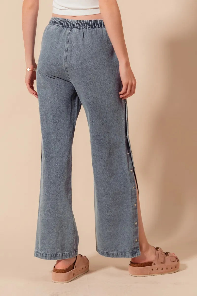 SO ME Mid Rise Drawstring Jeans with Side Snap Button-Jeans-Trendsi-[option4]-[option5]-[option6]-[option7]-[option8]-Shop-Boutique-Clothing-for-Women-Online