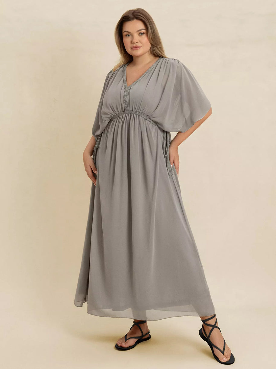 Plus Size V-Neck Flutter Sleeve Dress-Dresses-Trendsi-[option4]-[option5]-[option6]-[option7]-[option8]-Shop-Boutique-Clothing-for-Women-Online