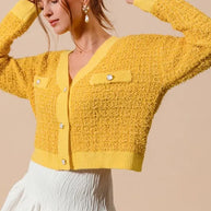 SO ME Frayed Tweed Knit Buttoned Front Cardigan-Cardigan-Trendsi-[option4]-[option5]-[option6]-[option7]-[option8]-Shop-Boutique-Clothing-for-Women-Online