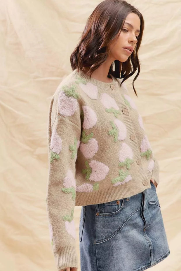 SO ME Strawberry Fruit All Over Button Sweater Cardigan-Cardigans-Trendsi-[option4]-[option5]-[option6]-[option7]-[option8]-Shop-Boutique-Clothing-for-Women-Online