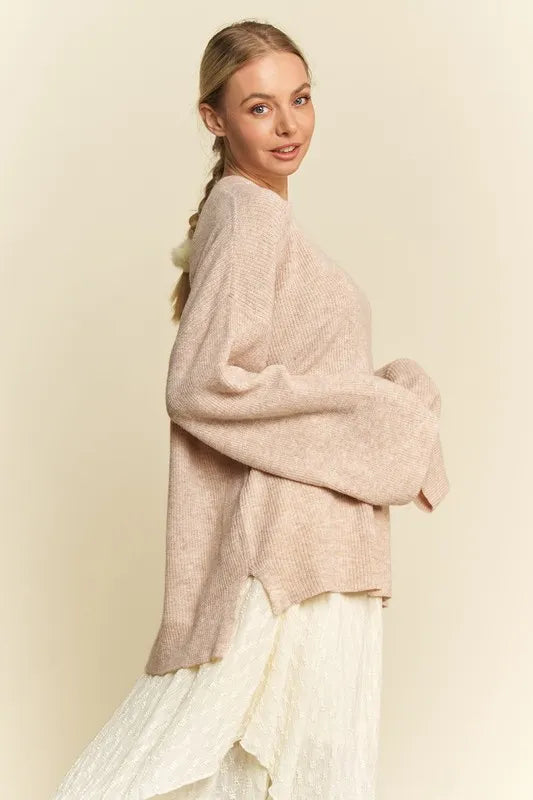 Davi & Dani High-Low Round Neck Drop Shoulder Sweater-Sweater-Trendsi-[option4]-[option5]-[option6]-[option7]-[option8]-Shop-Boutique-Clothing-for-Women-Online