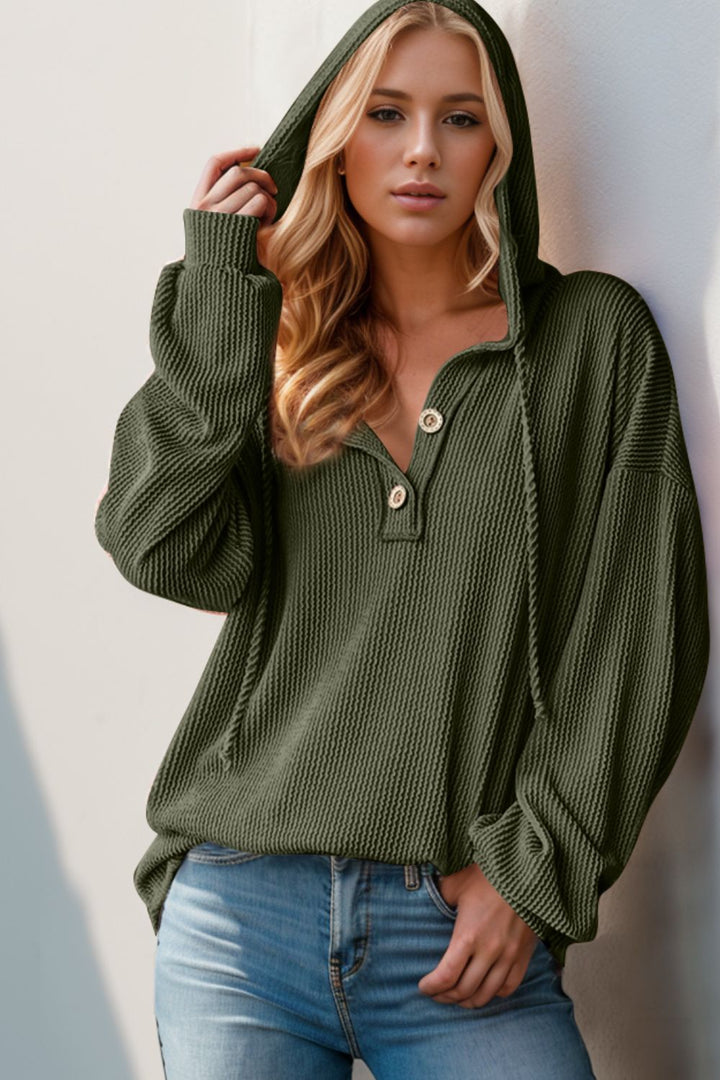 Double Take Half Button Long Sleeve Hoodie-Trendsi-Moss-S-[option4]-[option5]-[option6]-[option7]-[option8]-Shop-Boutique-Clothing-for-Women-Online