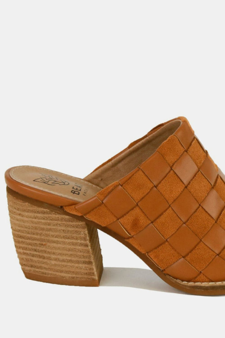 Beast Fashion Woven Checkerboard Block Heel Mule Shoes-Trendsi-[option4]-[option5]-[option6]-[option7]-[option8]-Shop-Boutique-Clothing-for-Women-Online