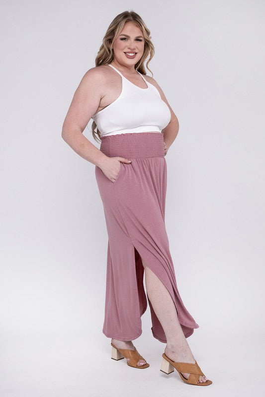 Zenana Plus Smocked Waist Side Slit Maxi Skirt-ZENANA-[option4]-[option5]-[option6]-[option7]-[option8]-Shop-Boutique-Clothing-for-Women-Online