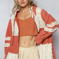 POL Raw Hem Color Block Hooded Jacket-Jacket-Trendsi-[option4]-[option5]-[option6]-[option7]-[option8]-Shop-Boutique-Clothing-for-Women-Online