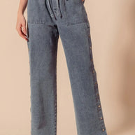 SO ME Mid Rise Drawstring Jeans with Side Snap Button-Jeans-Trendsi-[option4]-[option5]-[option6]-[option7]-[option8]-Shop-Boutique-Clothing-for-Women-Online