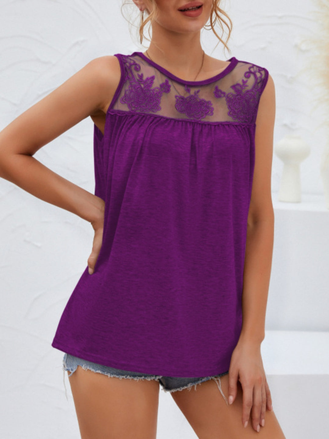 Lace Detail Round Neck Tank-Trendsi-Deep Purple-S-[option4]-[option5]-[option6]-[option7]-[option8]-Shop-Boutique-Clothing-for-Women-Online