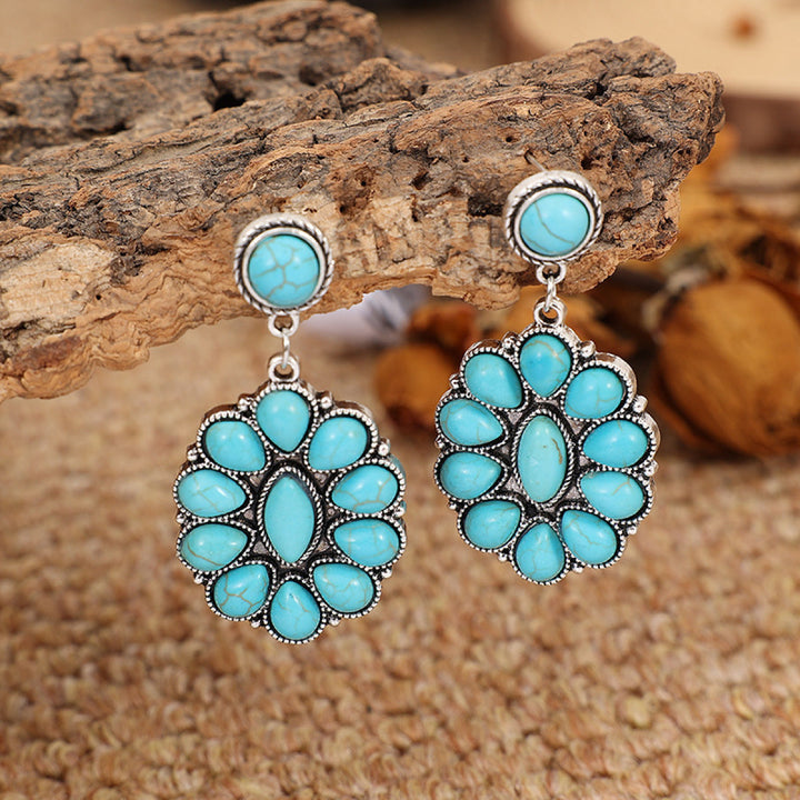 Retro Turquoise Geometric Dangle Earrings-Dangle & Drop Earrings-Kiwidrop-Turquoise-[option4]-[option5]-[option6]-[option7]-[option8]-Shop-Boutique-Clothing-for-Women-Online