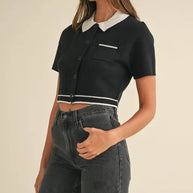 MABLE Button Down Contrast Collared Knit Cardigan-Crop Tops-Trendsi-[option4]-[option5]-[option6]-[option7]-[option8]-Shop-Boutique-Clothing-for-Women-Online