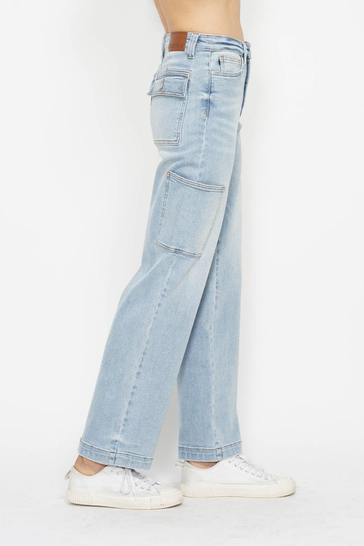 Judy Blue High Waist Light Wash Straight Cargo Jeans-Trendsi-[option4]-[option5]-[option6]-[option7]-[option8]-Shop-Boutique-Clothing-for-Women-Online