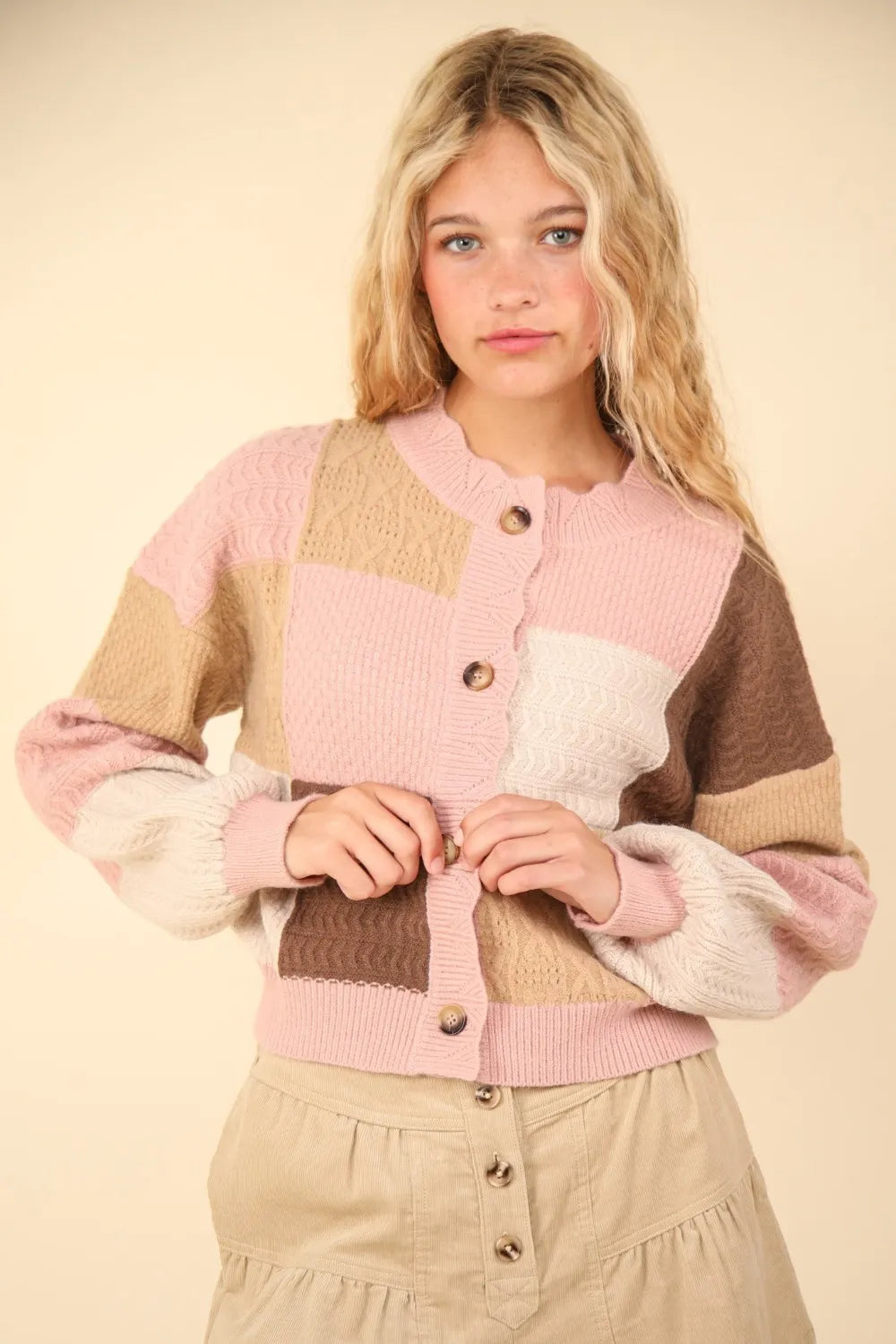 VERY J Color Block Button Down Textured Sweater Cardigan-Cardigan-Trendsi-[option4]-[option5]-[option6]-[option7]-[option8]-Shop-Boutique-Clothing-for-Women-Online