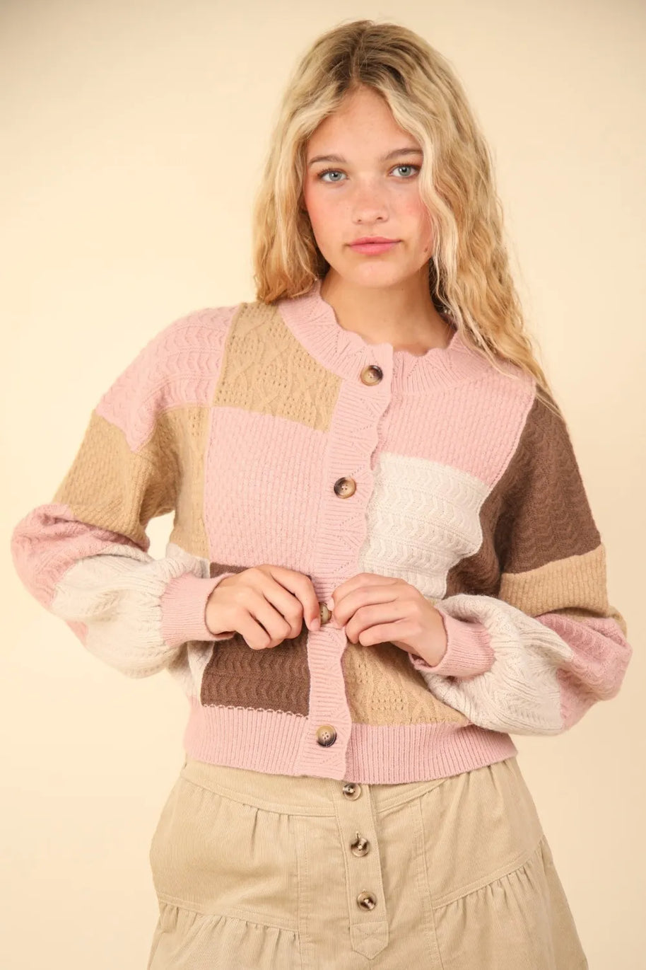 VERY J Color Block Button Down Textured Sweater Cardigan-Cardigan-Trendsi-[option4]-[option5]-[option6]-[option7]-[option8]-Shop-Boutique-Clothing-for-Women-Online