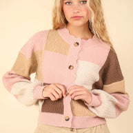 VERY J Color Block Button Down Textured Sweater Cardigan-Cardigan-Trendsi-[option4]-[option5]-[option6]-[option7]-[option8]-Shop-Boutique-Clothing-for-Women-Online