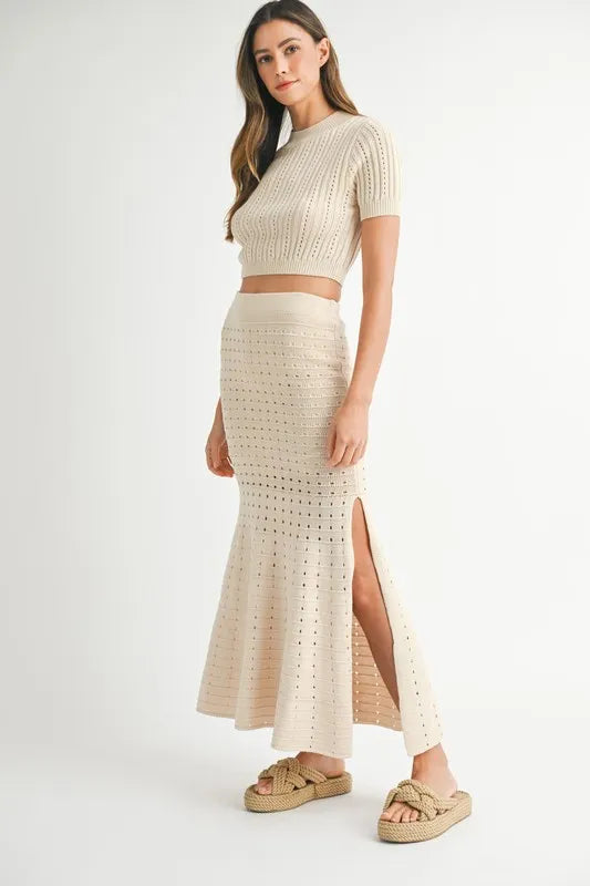 MABLE Pointelle Short Sleeve Crop Top and Slit Skirt Sweater Set-Sets-Trendsi-[option4]-[option5]-[option6]-[option7]-[option8]-Shop-Boutique-Clothing-for-Women-Online