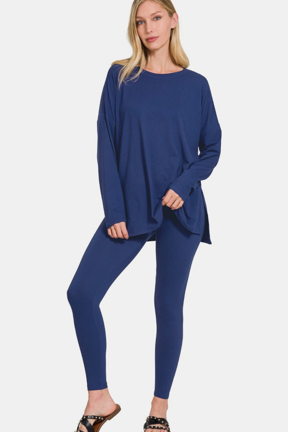 Zenana Brushed Microfiber Top and Leggings Lounge Set-Trendsi-Lt Navy-S-[option4]-[option5]-[option6]-[option7]-[option8]-Shop-Boutique-Clothing-for-Women-Online